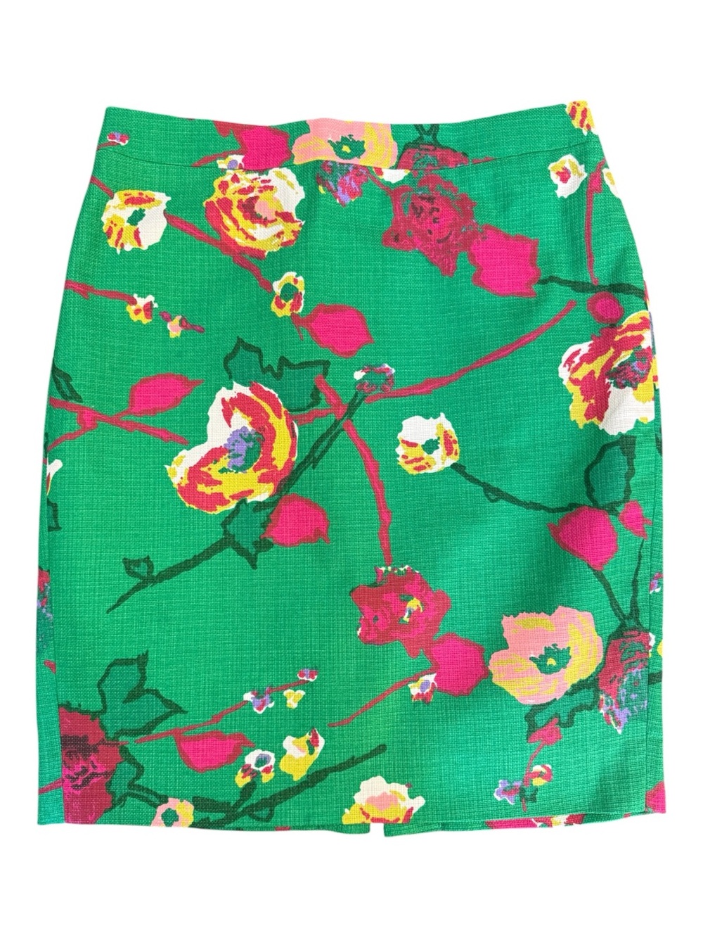 J. Crew Green Floral 100% Cotton Tweed Pencil Skirt Size 4 EXCELLENT